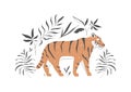 Modern art print with tiger in an abstract rainforest